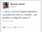 Neymar pede desculpas à coelhinha Thaíz Schmitt: 'Tristão'