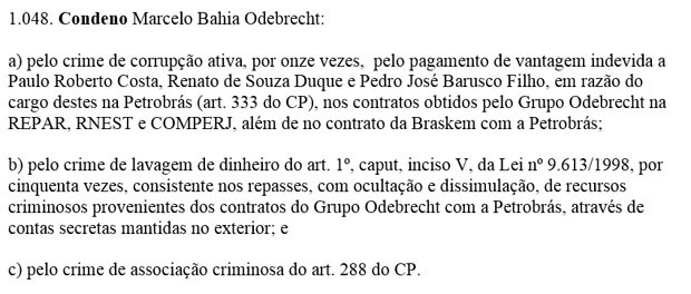 Sentença contra Marcelo Odebrecht - trecho (Foto: Reprodução)