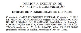 Diário oficial publicou inexigibilidade de licitação para novo acordo Flamengo e Caixa (Foto: Reprodução)