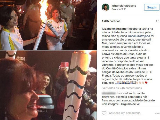 Em post, dona do Maganize Luiza fala da emoção de carregar a tocha olímpica em Franca, SP (Foto: Reprodução/Instagram)