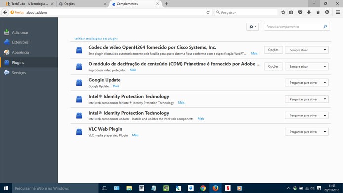 Desative plugins desnecessários nas configurações do browser (Foto: Reprodução)