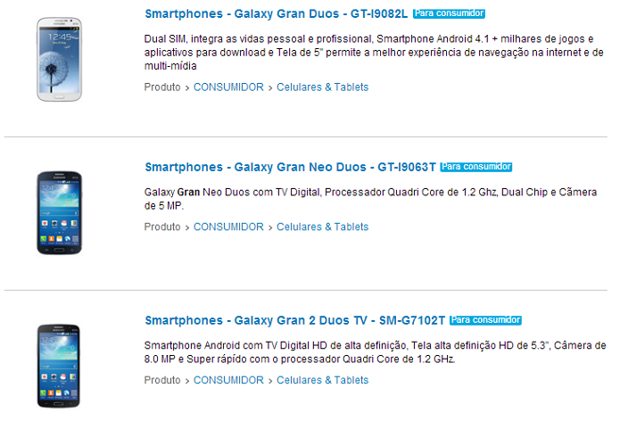 Linha Gran tem três modelos no site da Samsung (Foto: Reprodução/Aline Jesus)