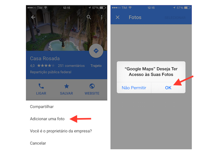 Permitindo que o Google Maps acesse a biblioteca de imagens do iPhone (Foto: Reprodução/Marvin Costa)