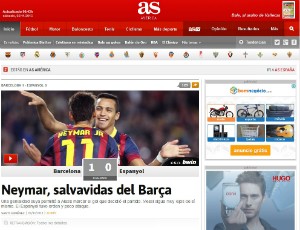 Neymar no site madrileno AS (Foto: Reprodução) Neymar no site madrileno AS (Foto: Reprodução)