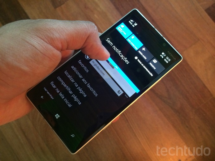 Central de notificações do Windows Phone 8.1 no Lumia 930 (Foto: Allan Melo/TechTudo)