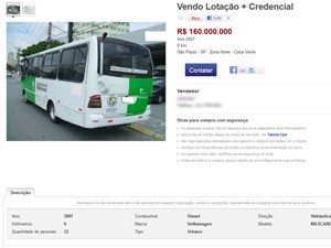 Micro-ônibus que opera na Zona Norte anunciado na internet por R$ 160 mil (Foto: Reprodução)