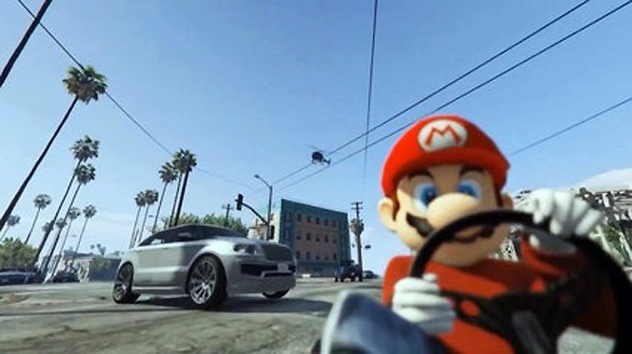 Mario em Los Santos é um dos mods mais engraçados em GTA 5 (Foto: Reprodução/Daily Motion)