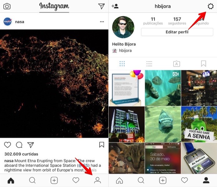Acesse as configurações do Instagram (Foto: Reprodução/Helito Bijora)