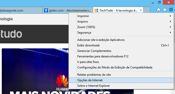 Acesse as configurações do IE (Foto: Reprodução/Helito Bijora) 