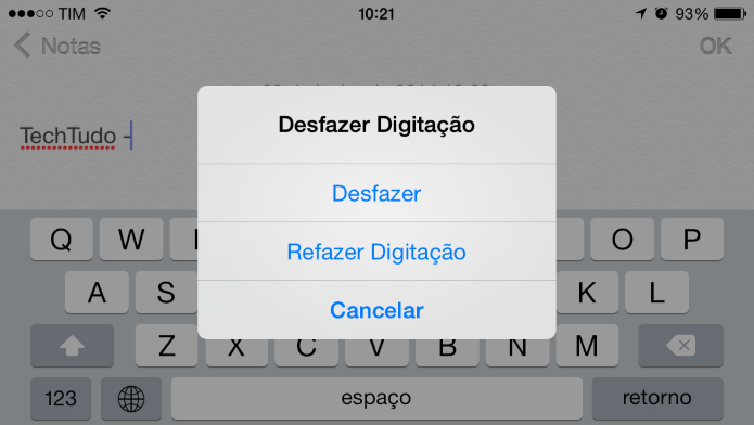 Opções de desfazer ou refazer digitação (Foto: Reprodução/Helito Bijora)