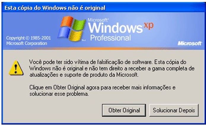 Mensagem sobre legitimidade do Windows é exibida em várias versões do sistema (Foto: Reprodução)
