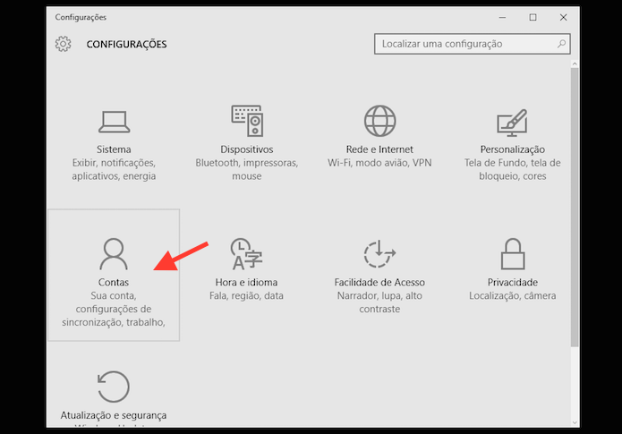 Acessando as opções para conta do Windows 10 (Foto: Reprodução/Marvin Costa)