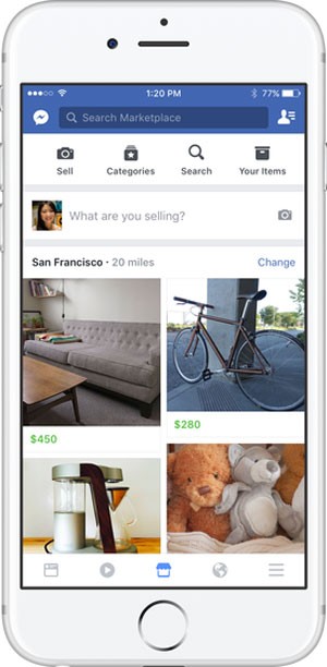 'Marketplace', do Facebook, para usuários comprarem e venderem objetos. (Foto: Divulgação/Facebook)