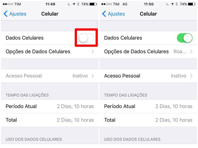 Desative a opção Dados Celulares (Foto: Reprodução/Lucas Mendes)