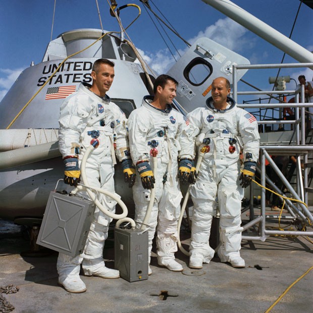 Da esquerda para a direita, os astronautas da Apollo 10 Eugene Cernan, John Young e Thomas Stafford (Foto: Divulgação/Nasa)