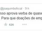 No Twitter, Joaquim Barbosa critica reajuste do Fundo Partidário