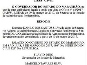 Exoneração de Danilo (Foto: Reprodução/ Diário Oficial)