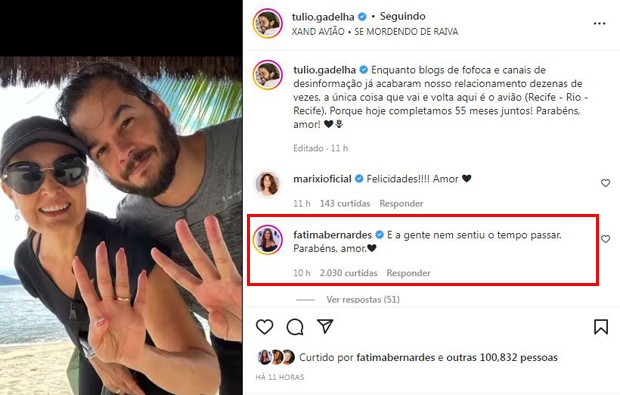 Fátima Bernardes e Túlio Gadelha (Foto: Reprodução / Instagram)