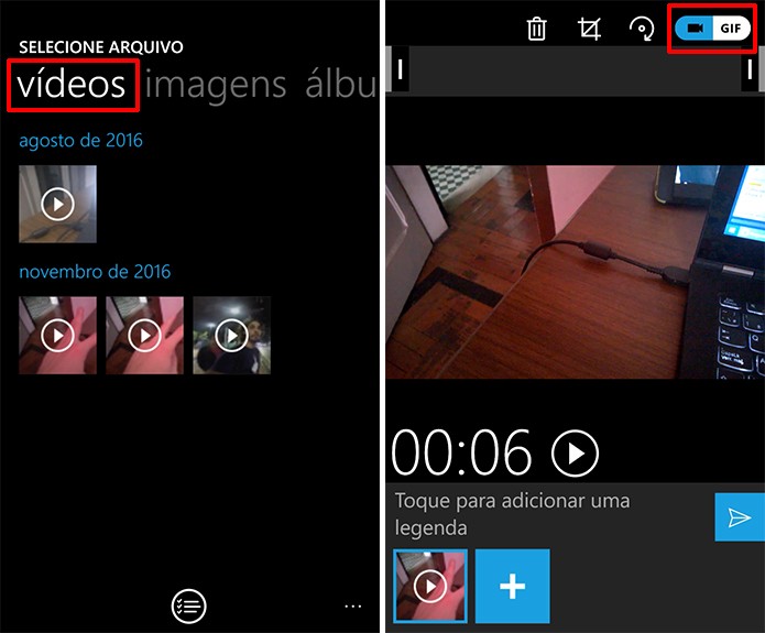 WhatsApp para Windows Phone pode converter vídeo para GIF (Foto: Reprodução/Elson de Souza)