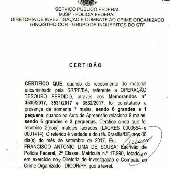 Polícia Federal em Brasília afirma ter recebido menos malas que o total apreendido no bunker de Geddel em Salvador (Foto: Reprodução)