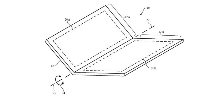 Patente da Apple revela planos para iPhone dobrável (Foto: Reprodução/USPTO) Patente da Apple revela planos para iPhone dobrável (Foto: Reprodução/USPTO)