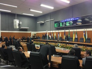 Prevista para às 16h (horário local), a solenidade para a cerimônia de posse da governadora eleita em Roraima, Suely Campos (PP), começou na Assembleia Legislativa de Roraima (Foto: Emily Costa/G1)