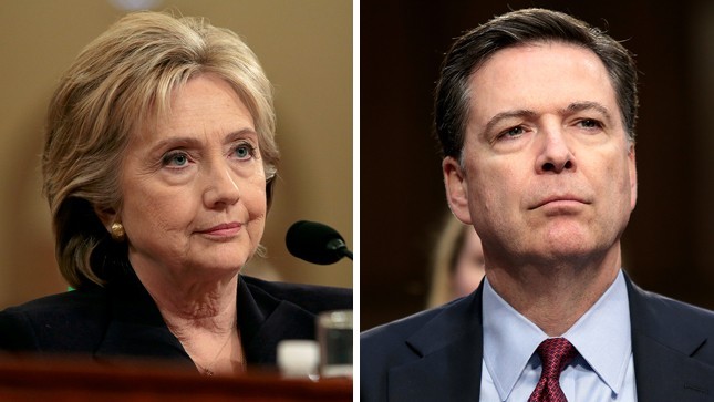 Hillary Clinton e o diretor do FBI, James Comey