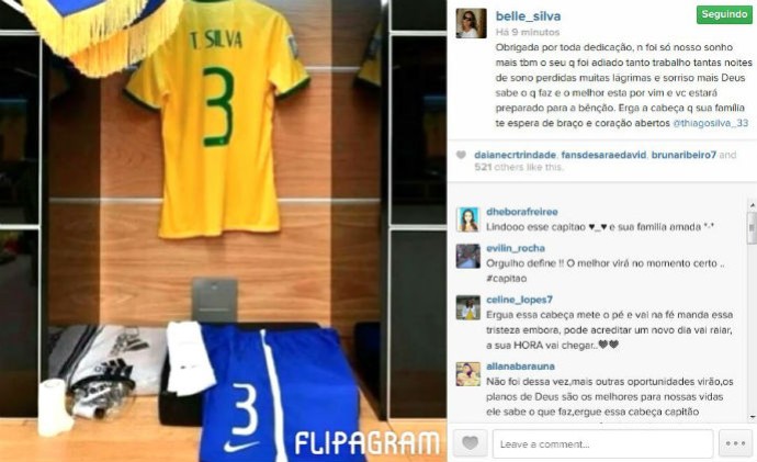 Mulher de Thiago Silva manda mensagem ao jogador (Foto: Reprodução/Instagram)