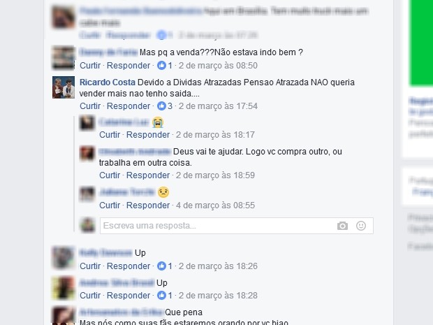 Troca de mensagens entre Ricardo Costa e amigos em uma rede social (Foto: Reprodução/Facebook)