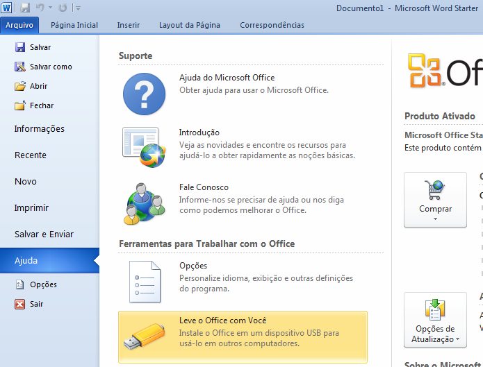 Acessando o recurso Microsoft Office Starter Portátil no Word (Foto: Reprodução/Edivaldo Brito)