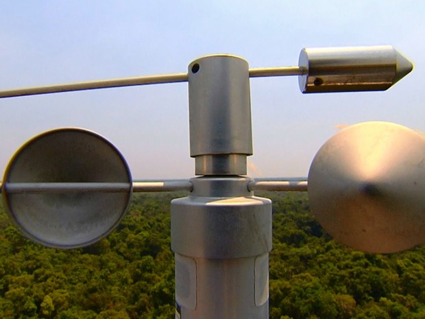 Torre de 42 metros de altura mede a pureza do ar amazônico (Grep) (Foto: Globo Repórter)