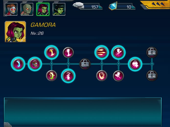 Em Guardians of the Galaxy: The Universal Weapon os personagens desbloquearão poderes especiais e combos conforme seu nível de experiência se desenvolver (Foto: Reprodução/Daniel Ribeiro)