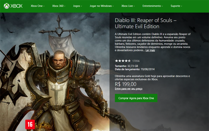 Página de Diablo 3 no site da Xbox LIVE Marktplace (Foto: Reprodução/André Mello)