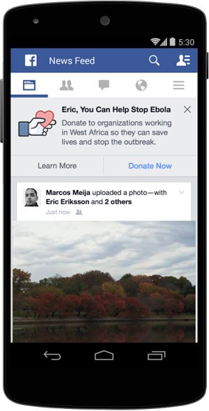 Facebook cria botão para facilitar doação de dinheiro para entidades que combatem a epidemia ebola. (Foto: Divulgação/Facebook)