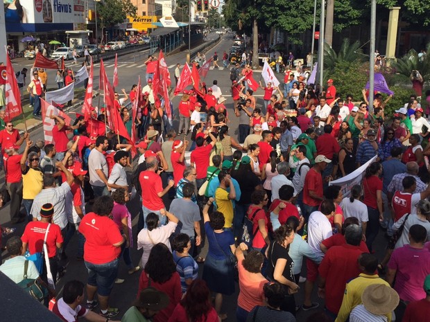 Manifestantes fazem ato a favor da presidente Dilma, em Goiânia, Goiás (Foto: Murillo Velasco/G1)