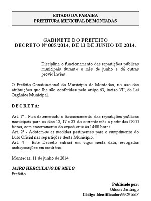 Prefeitura de Montadas decretou "luto oficial" durante jogos do Brasil (Foto: Reprodução/Famup)