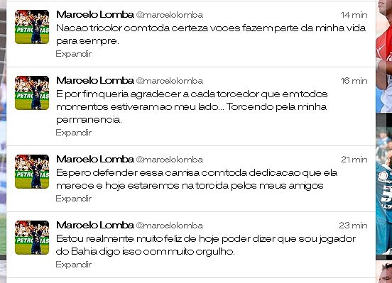Pelo Twitter, Lomba comemora renovação de contrato com o Bahia (Foto: Reprodução/Twitter)