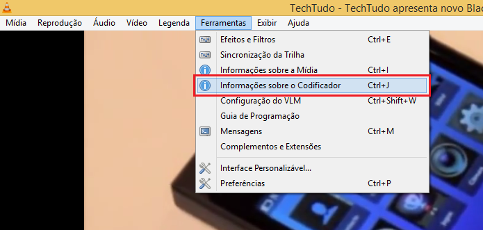 Acessando as informações do codificador no VLC (Foto: Reprodução/Edivaldo Brito)