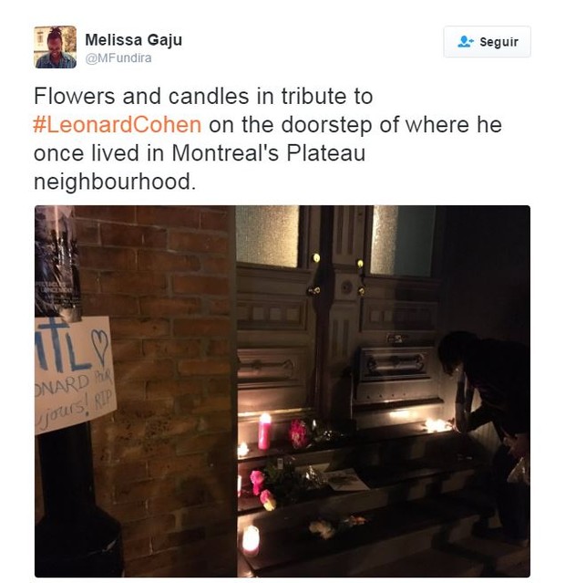 Fãs na porta da casa de Leonard Cohen (Foto: Twitter / Reprodução)