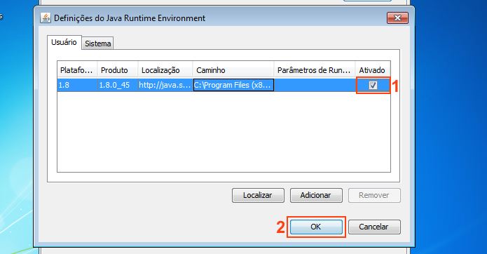 Ativando o Java na janela de definições do Java Runtime (Foto: Reprodução/Edivaldo Brito)