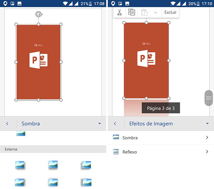 Office para Android tem efeitos de sombras e reflexos para imagens em documentos (Foto: Reprodução/Elson de Souza)