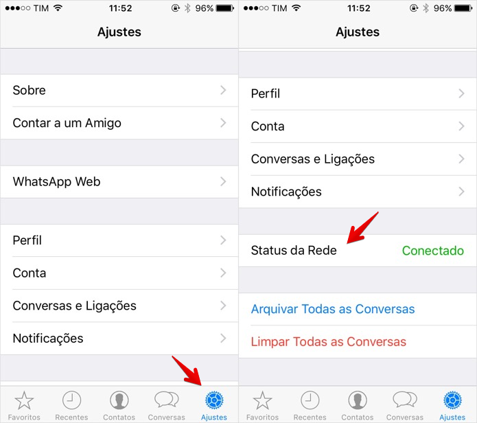 Verificando o status da rede do WhatsApp no iOS (Foto: Reprodução/Helito Bijora)