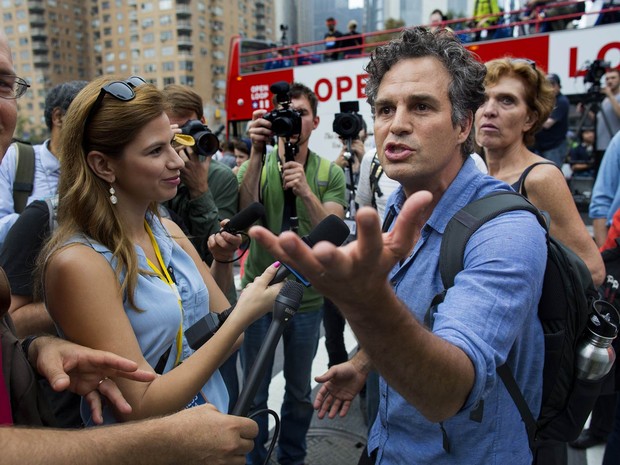 O ator ativista Mark Ruffalo participa da Marcha Popular pelo Clima em Nova York (Foto: Craig Ruttle/AP)