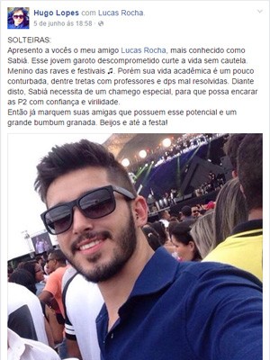 Após post, 120 meninas adicionaram Lucas na rede social, alfenas (Foto: Reprodução / Facebook / Lucas Rocha) Após post, 120 meninas adicionaram Lucas na rede social, alfenas (Foto: Reprodução / Facebook / Lucas Rocha)