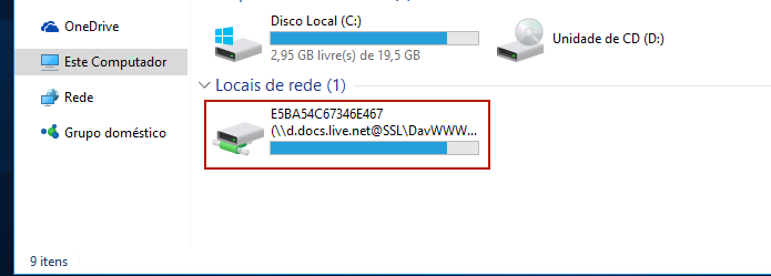 Explorer exibindo a pasta do OneDrive com uma unidade de rede (Foto: Reprodução/Edivaldo Brito)