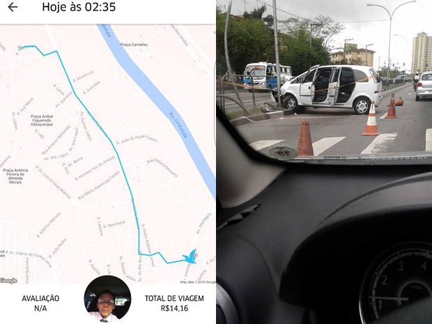 Passageiro de motorista do Uber que foi assassinado compartilhou tela do celular que confirma a solicitação do carro e acidente que ocorreu após os disparos de criminosos atingirem Orlando (Foto: Reprodução/Facebook)
