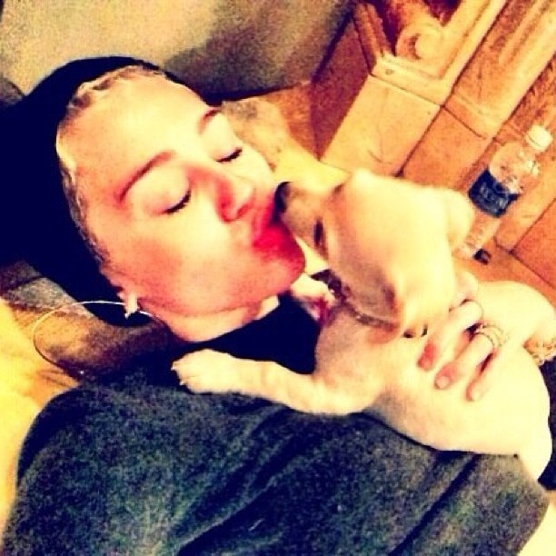 Miley Cyrus beija cachorrinho (Foto: Reprodução/Instagram)