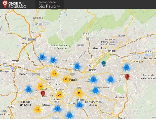 O mapa de São Paulo no Onde Fui Roubado (Foto: Reprodução)