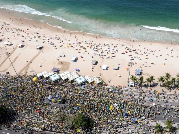 Vista aéra do protesto no Rio, em Copacabana (Foto: Alexandre Durão / G1)