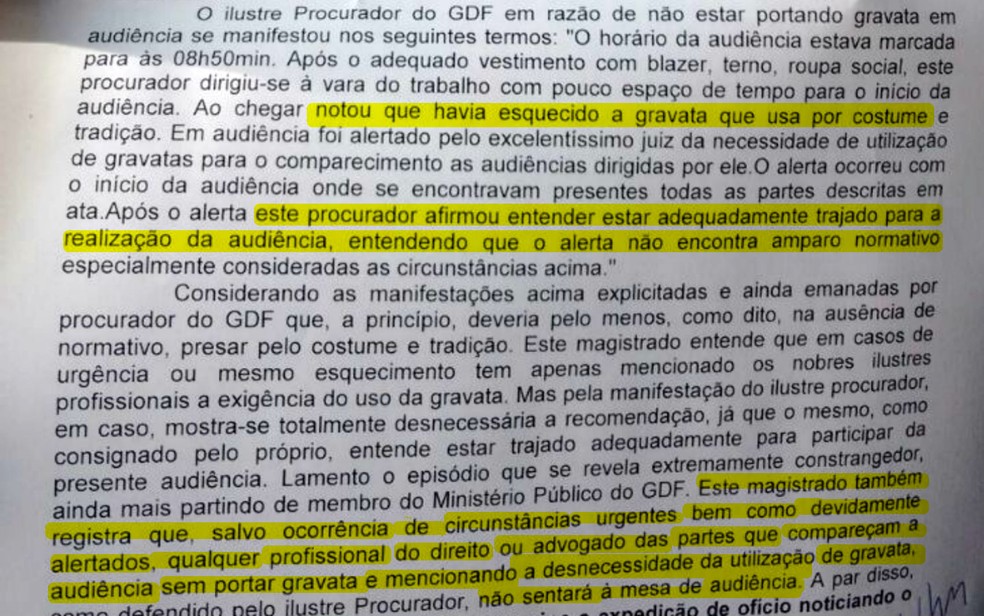 Imagem da ata de audiência com trechos do juiz sobre o caso em destaque (Foto: Reprodução)
